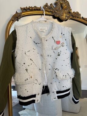 Two-Tone Teddy Bomber Jacket - White & Olive